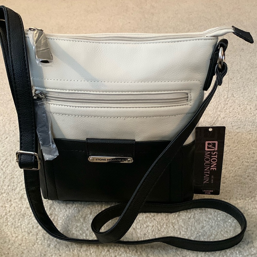 Stone Mountain Black & Bone Color Pebble Leather (Gracie) Shoulder Bag NWT